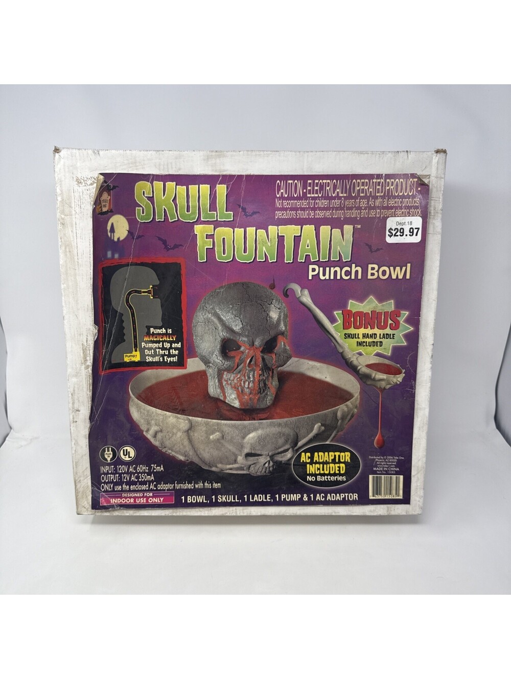 Halloween Skull Fountain Punch Bowl w/Skull Handle Ladle Works
